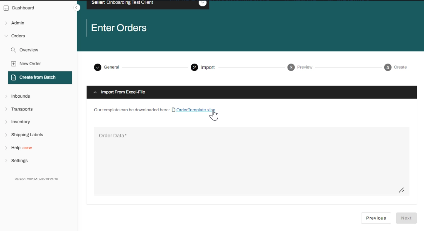 Download der Order Template.xlsx